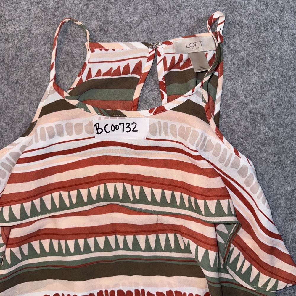 Loft Outlet Ruffle Halter Top XS Multi-Color Geometric Stripe Polyester - Picture 7 of 7